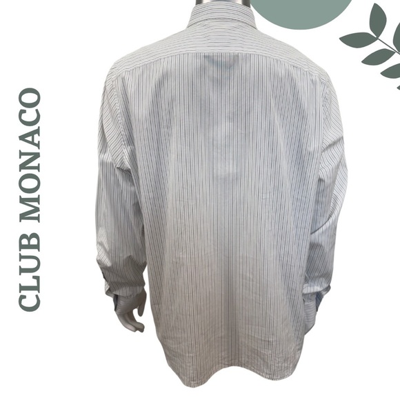 Club Monaco Men’s XL Button-Up Shirt – White with Fine Pinstripes Blue Black - Picture 4 of 7